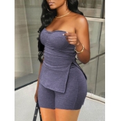 LW Off The Shoulder Side Split Shorts Set