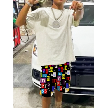 

LW Men Geometric Letter Print Shorts, Multi