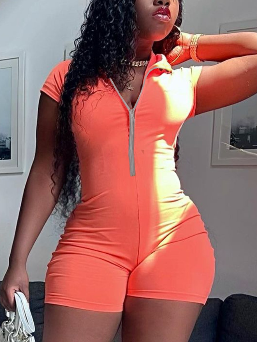 LW Turndown Collar Zipper Design Romper LW Turndown Collar Zipper Design Romper