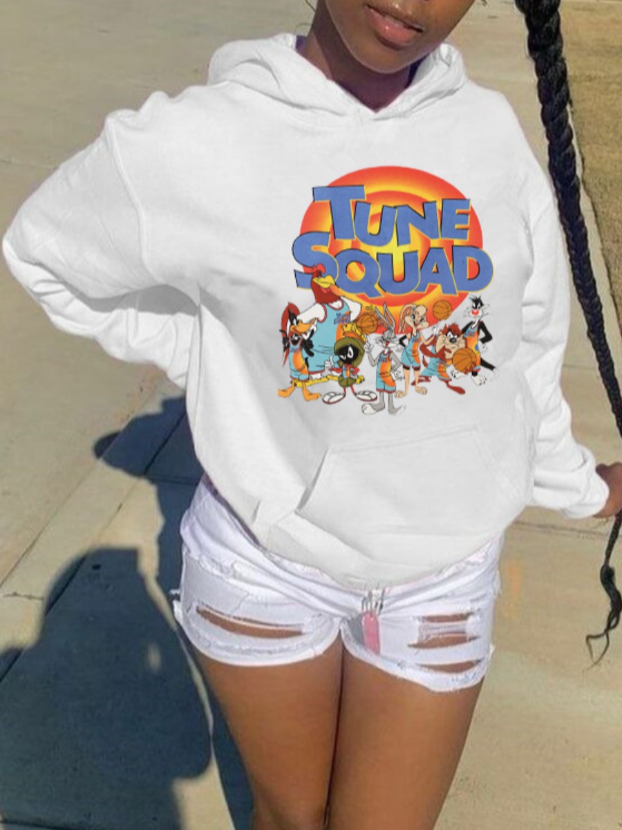 Luminous cartoon print kangaroo pocket hoodie Clearance