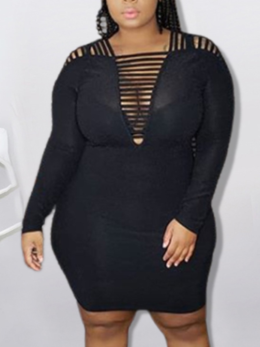 

LW SXY Plus Size Cut Out Bodycon Stretchy Dress, Black