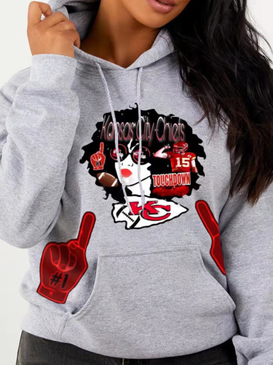 LW Plus Size Figure Letter Print Kangaroo Pocket H