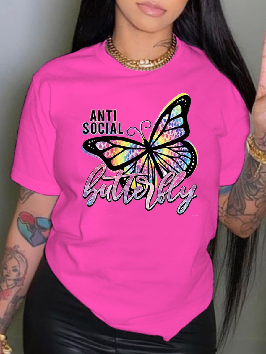 LW Plus Size Butterfly Letter Print T-shirt