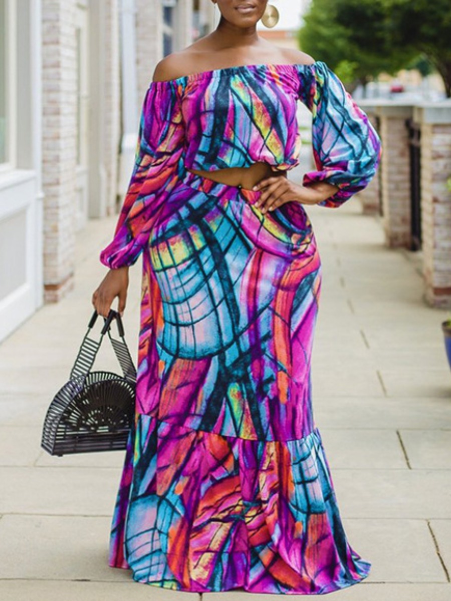 LW Plus Size Off The Shoulder Mixed Print A Line S