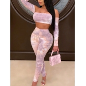 LW Tie-dye Crop Top Ruched Pants Set