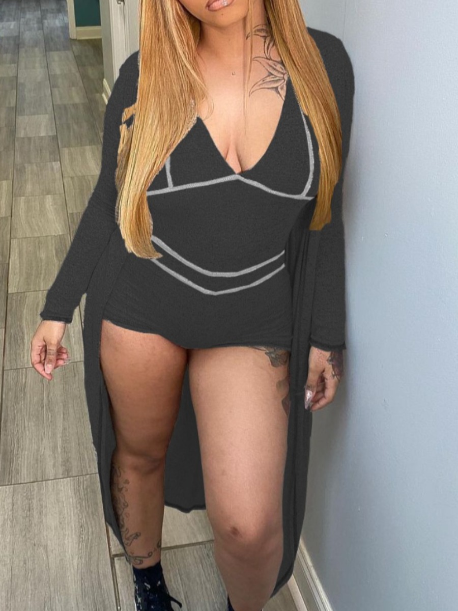 LW V Neck Skinny Stretchy Romper (With Cover-up)