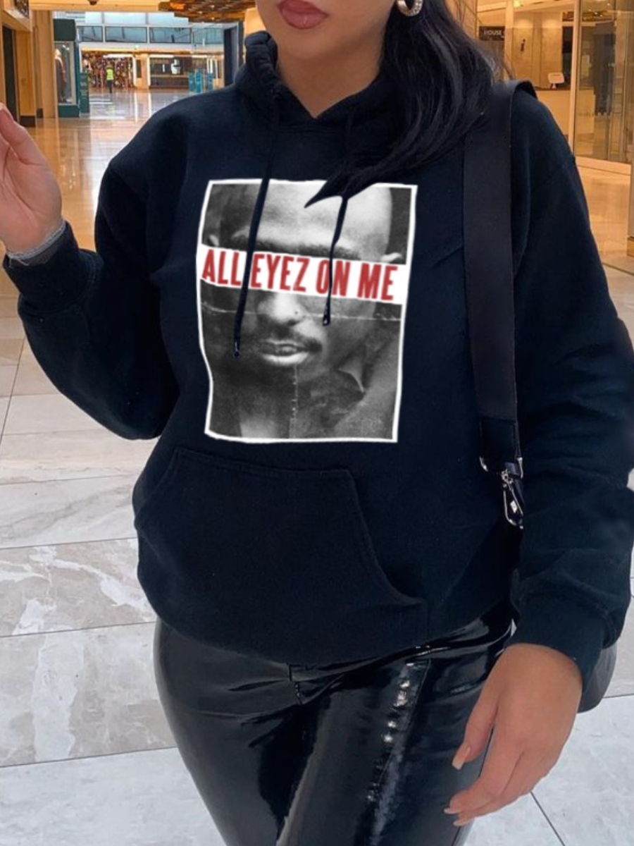 LovelyWholesale Plus Size Figure Letter Print Kangaroo Pocket Hoodie Fall Casual Kangaroo Pocket Hooded Collar  5X Spring Summer 2024