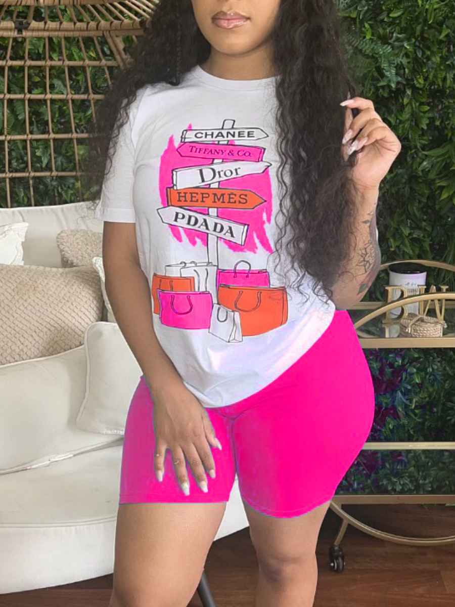 LW Plus Size Letter Print Patchwork Shorts Set