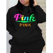 LW Plus Size Pink Letter Print Kangaroo Pocket Hoo
