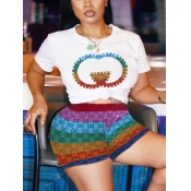 LW Plus Size Gradient Geometric Print Striped Shor