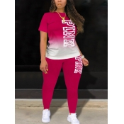 LW Plus Size Gradient Pink Letter Print Pants Set