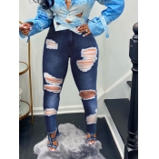 LW Plus Size High Stretchy Broken Holes Skinny Blu