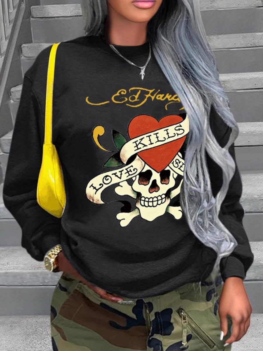 LW Skull Head Letter Print Sweatshirt