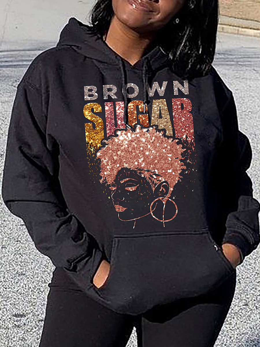 LW Plus Size Figure Letter Print Kangaroo Pocket Hoodie