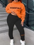 LW Plus Size Essentials Letter Print Kangaroo Pocket Tracksuit Set