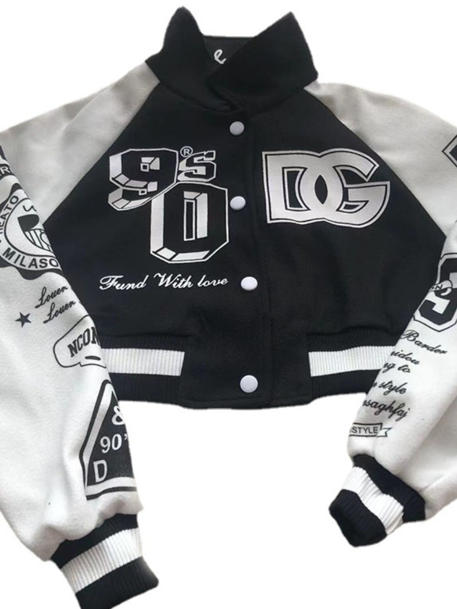 LW Letter Decor Woolen Varsity Jacket