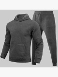 LW BASICS Men Hooded Collar Kangaroo Pocket Tracksuit Set