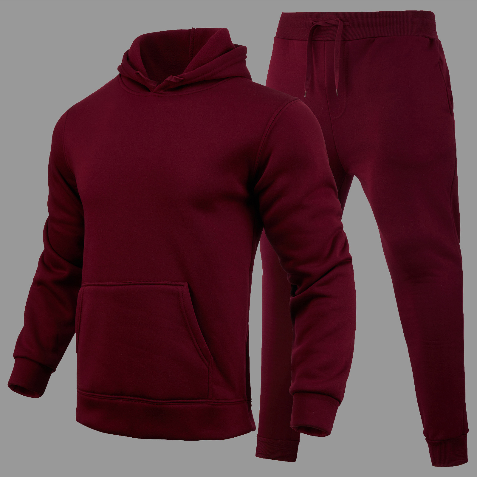 LW BASICS Men Hooded Collar Kangaroo Pocket Tracksuit Set