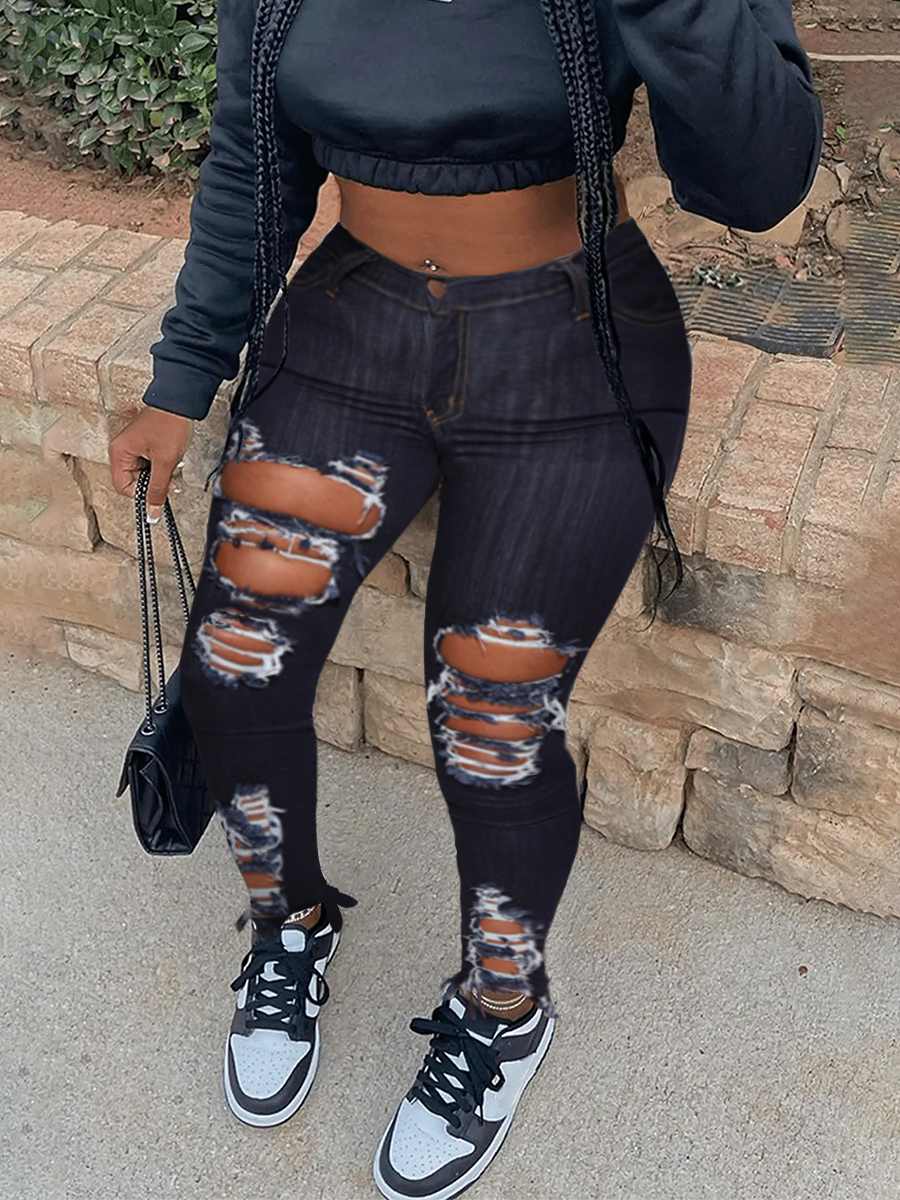 LW Mid Waist Ripped High Stretchy Jeans