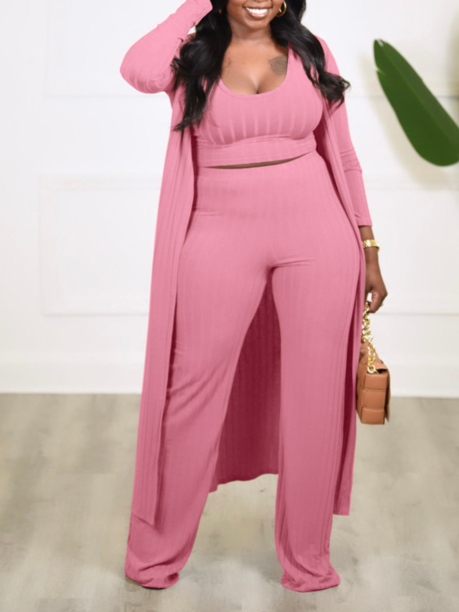2pcs Set Regular Mid Rise Wide Leg Pants Crewneck Brami