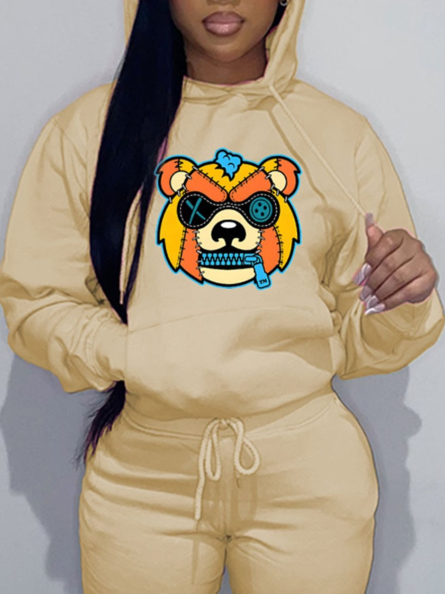 LovelyWholesale Cartoon Print Kangaroo Pocket Hoodie Fall Long Sleeve Casual Hooded Collar Spring Summer 2024