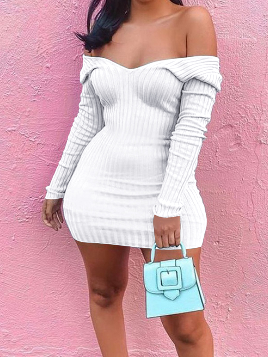 LW V Neck Rib Knit Bodycon Dress