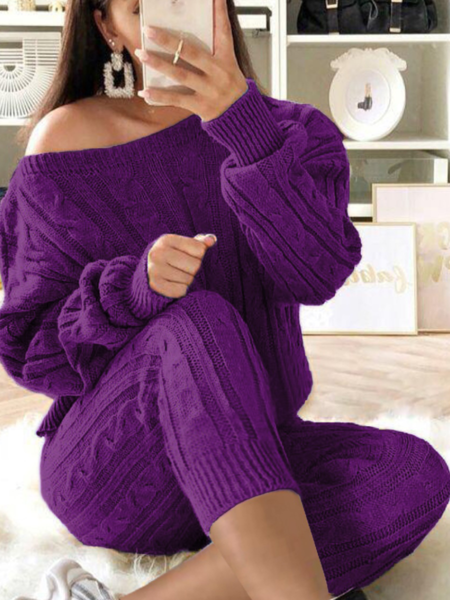 LW Plus Size Round Neck Sweater Pants Set