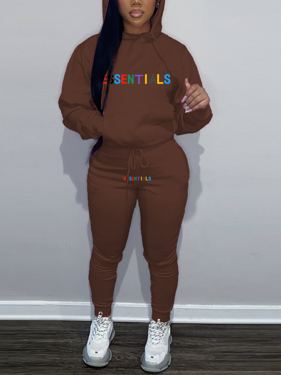 LovelyWholesale Essentials Letter Print Kangaroo Pocket Tracksuit Set Fall Long Sleeve Street Hooded Collar Spring Summer 2024