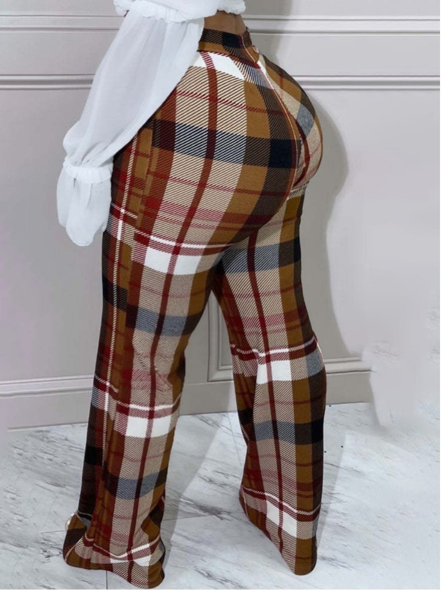 LW Plus Size Plaid Print Wide Leg Flared Pants