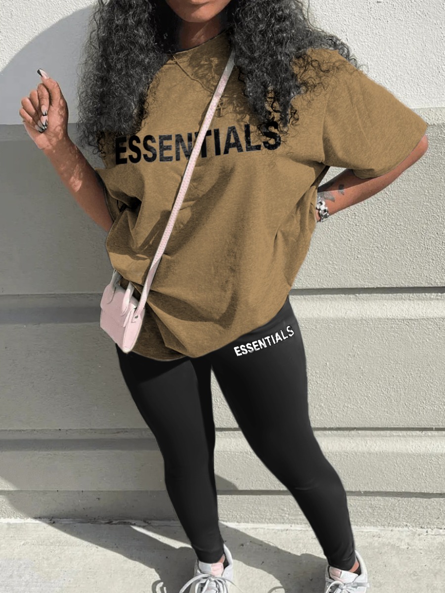 LW Plus Size Essentials Letter Print Pants Set