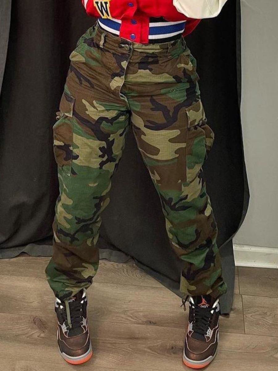 LW Plus Size Camo Print Side Pocket Cargo Pants