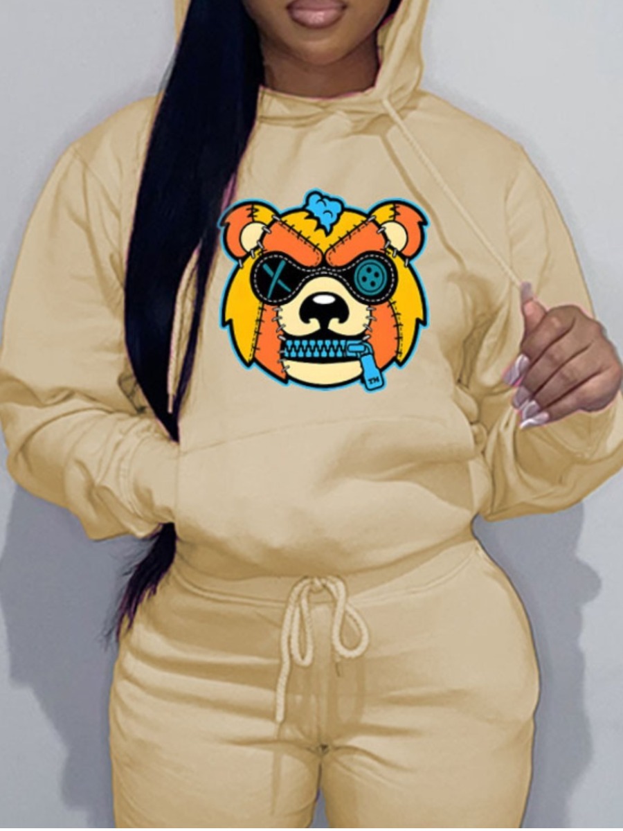 LW Plus Size Cartoon Print Kangaroo Pocket Hoodie