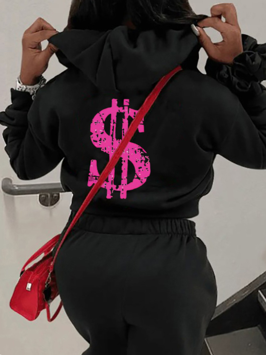 LW Plus Size Letter Print Kangaroo Pocket Hoodie