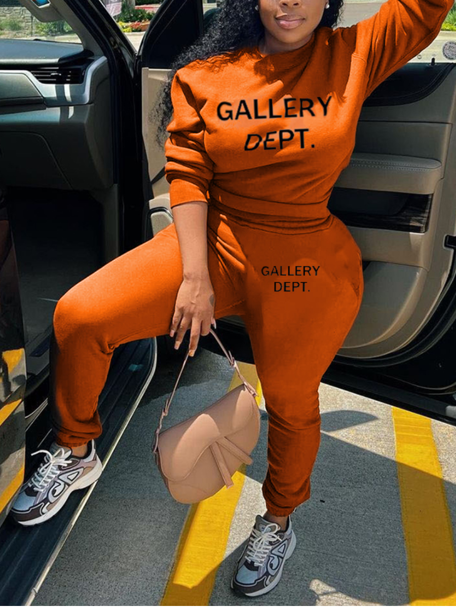 LovelyWholesale Plus Size Letter Print Pocket Design Pants Set Fall Long Sleeve Casual Pocket Design Round Neck  5X Spring Summer 2024