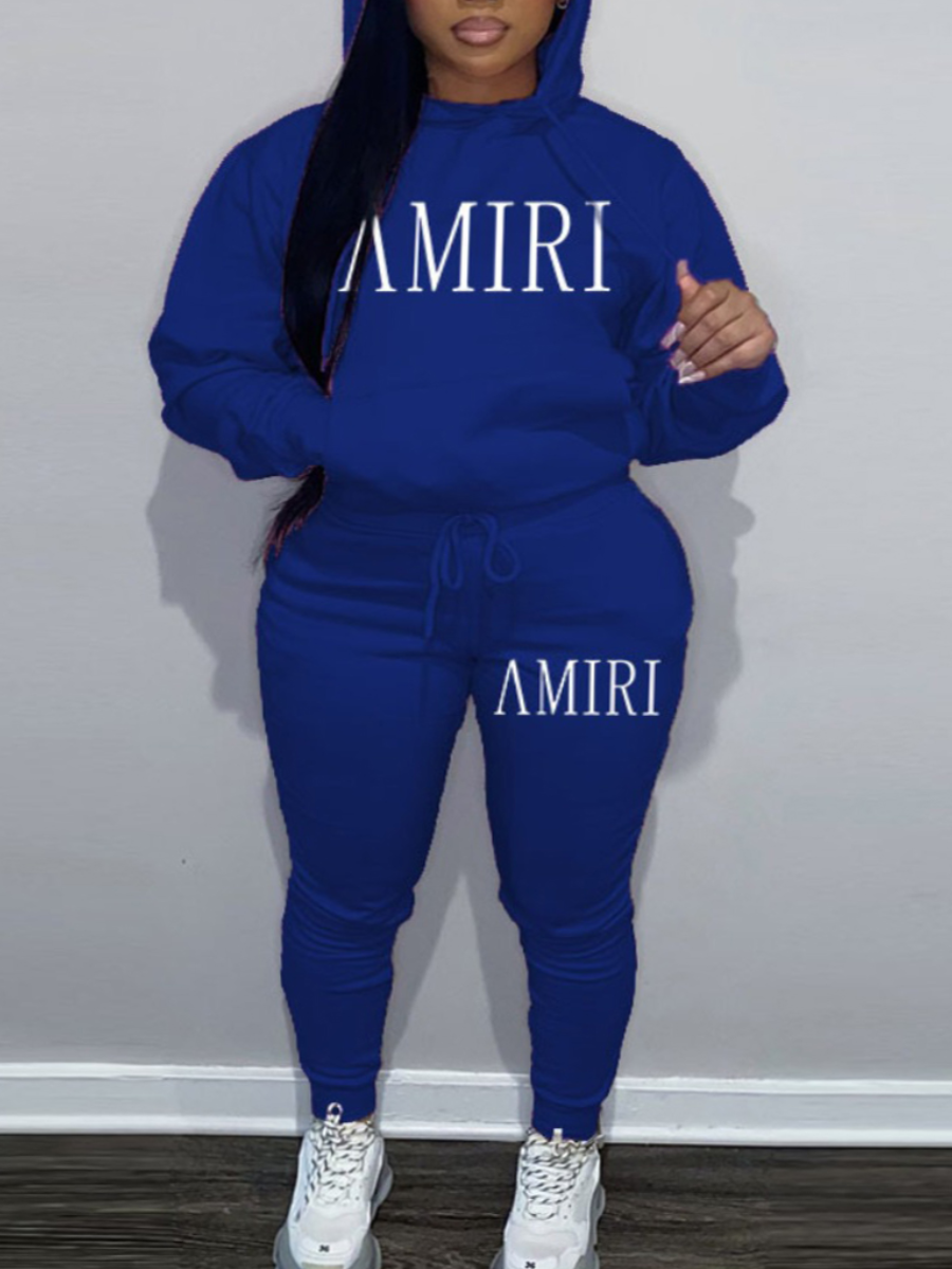 LW Plus Size Letter Print Kangaroo Pocket Tracksuit Set