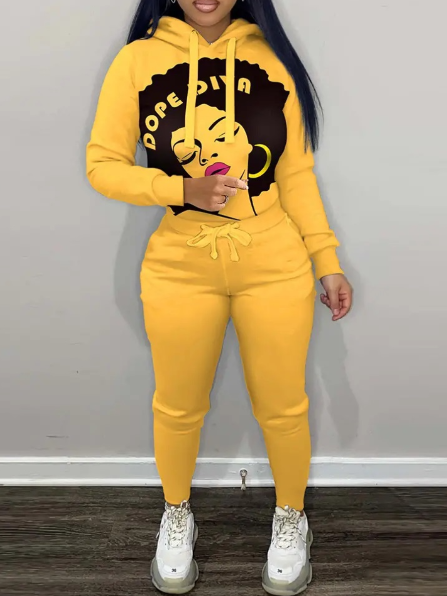 LW Letter Figure Print Pocket Design Tracksuit Set