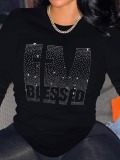 LW Plus Size Rhinestone Blessed Letter Decor T-shirt