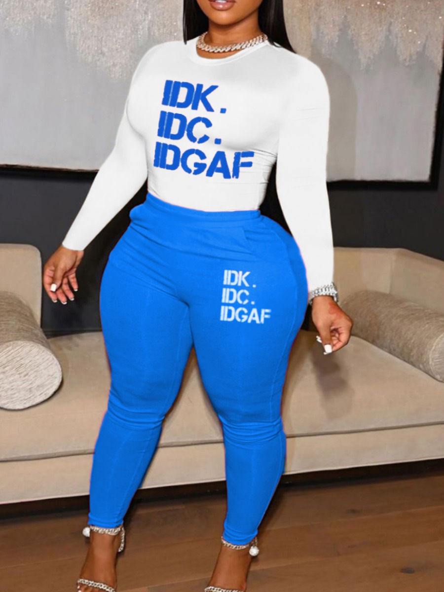 LW Plus Size Letter Print Pocket Design Pants Set