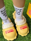 LW Letter Decor Plush Slippers