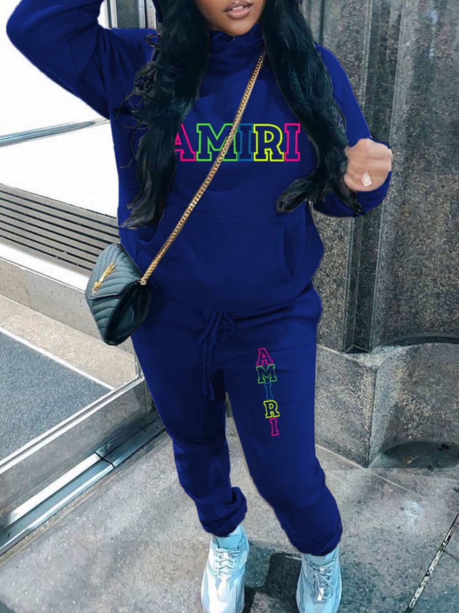 LW Letter Print Kangaroo Pocket Tracksuit Set