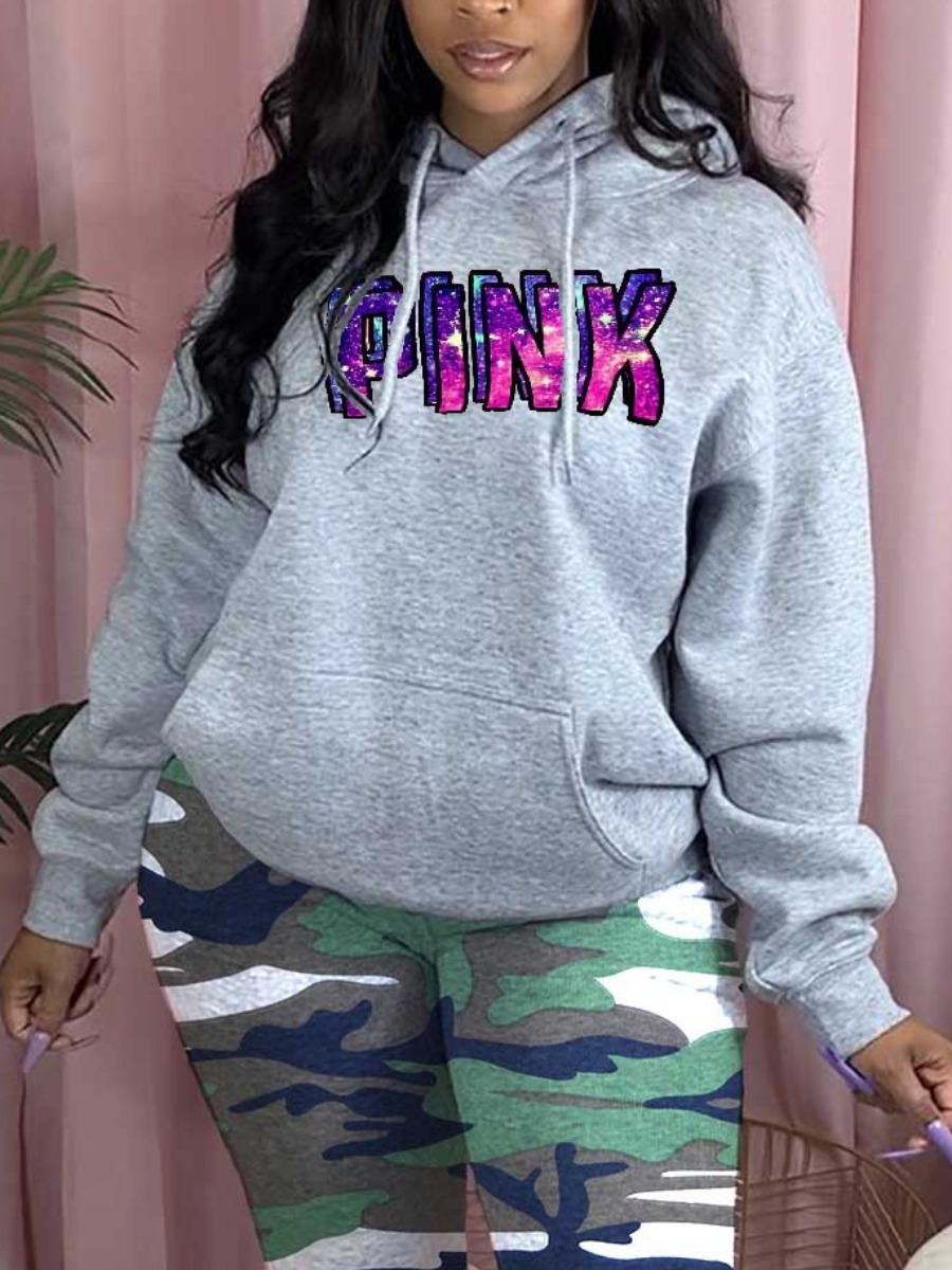 LW Pink Letter Print Hoodie