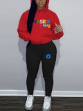 LW Letter Print Kangaroo Pocket Tracksuit Set
