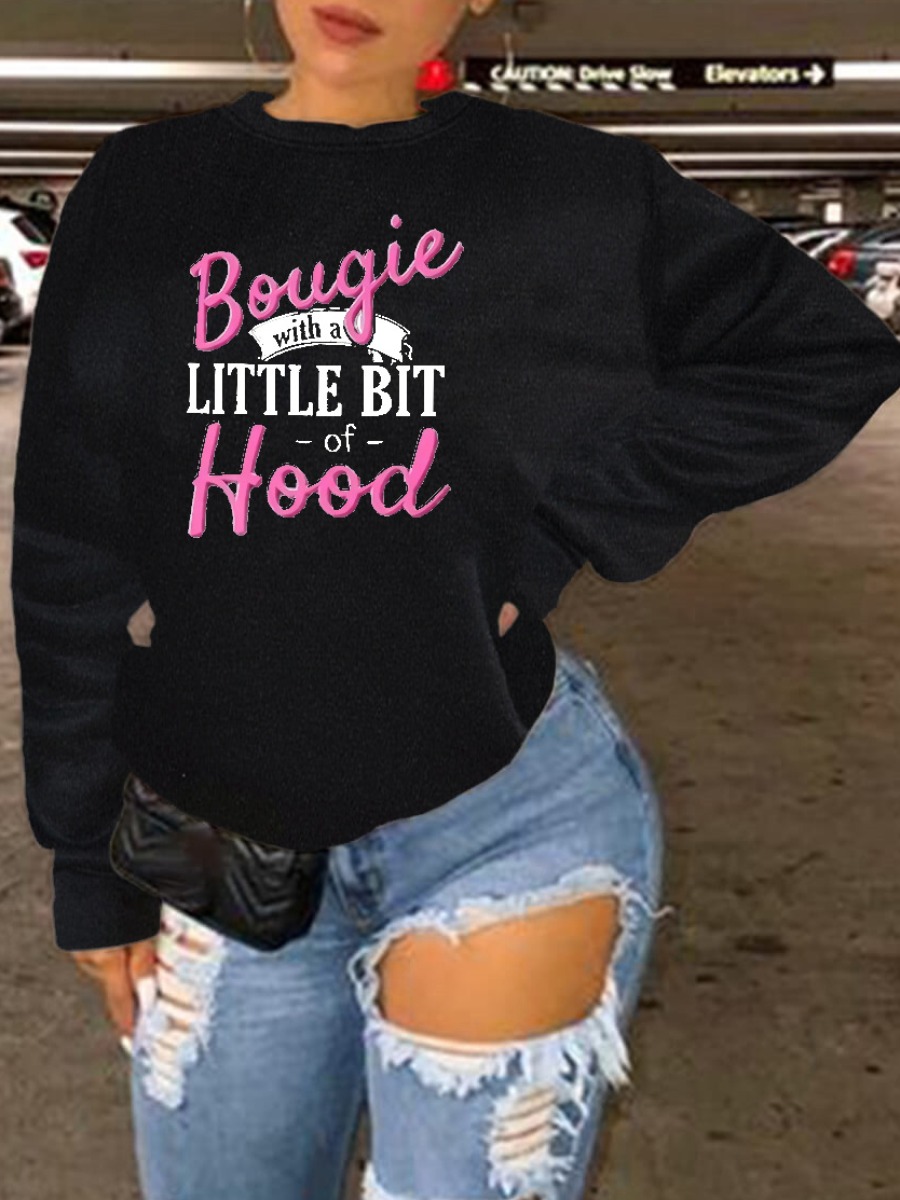 LW Plus Size Hood Letter Print Sweatshirt