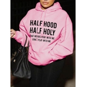 LW Plus Size Letter Print Kangaroo Pocket Hoodie