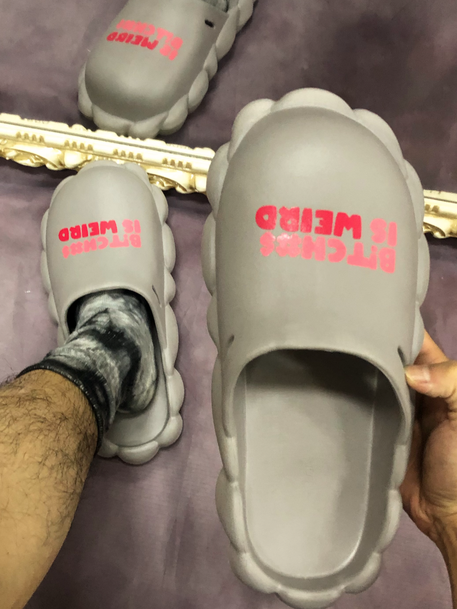 LW Men Letter Print Plush Slippers