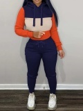 LW Hooded Collar Color lump Patchwork Pocket Design Tracksuit Set
