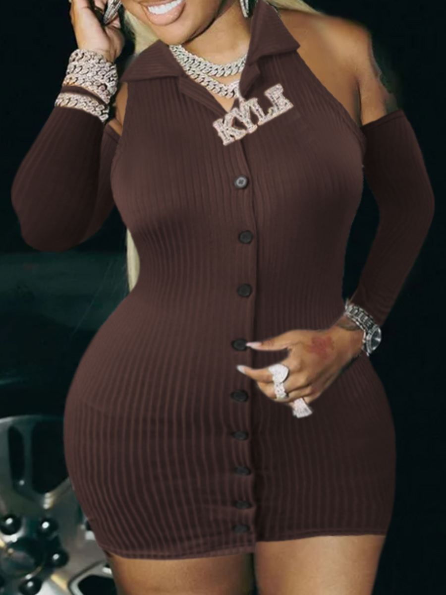 LW Plus Size Rib Knit Backless Dress (With Sleeves)