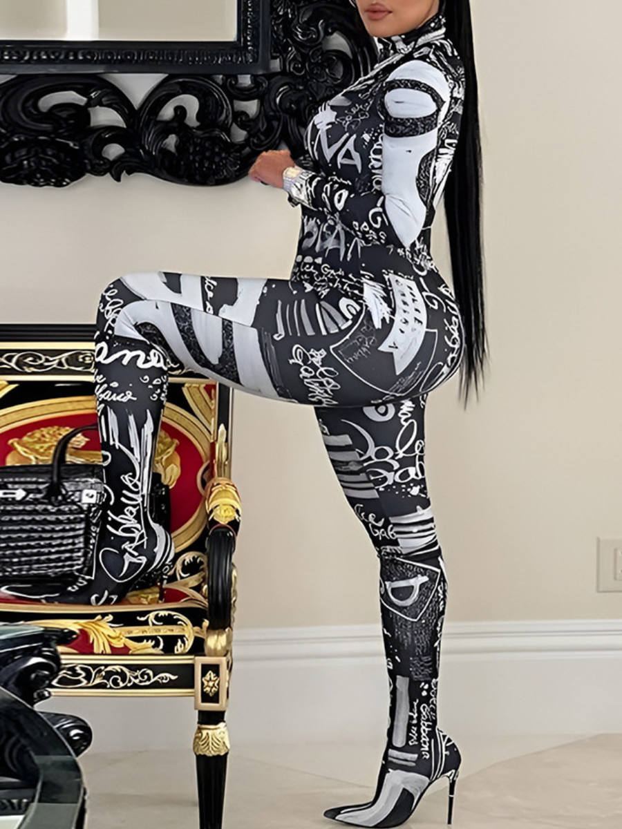 LW Graffiti Letter Print Skinny Jumpsuit