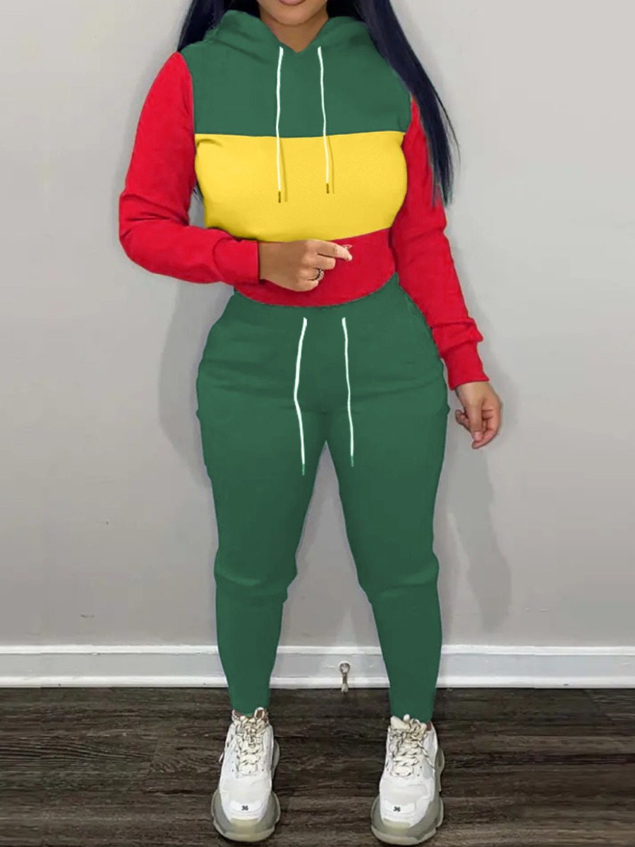 LW Hooded Collar Patchwork Tracksuit Set
