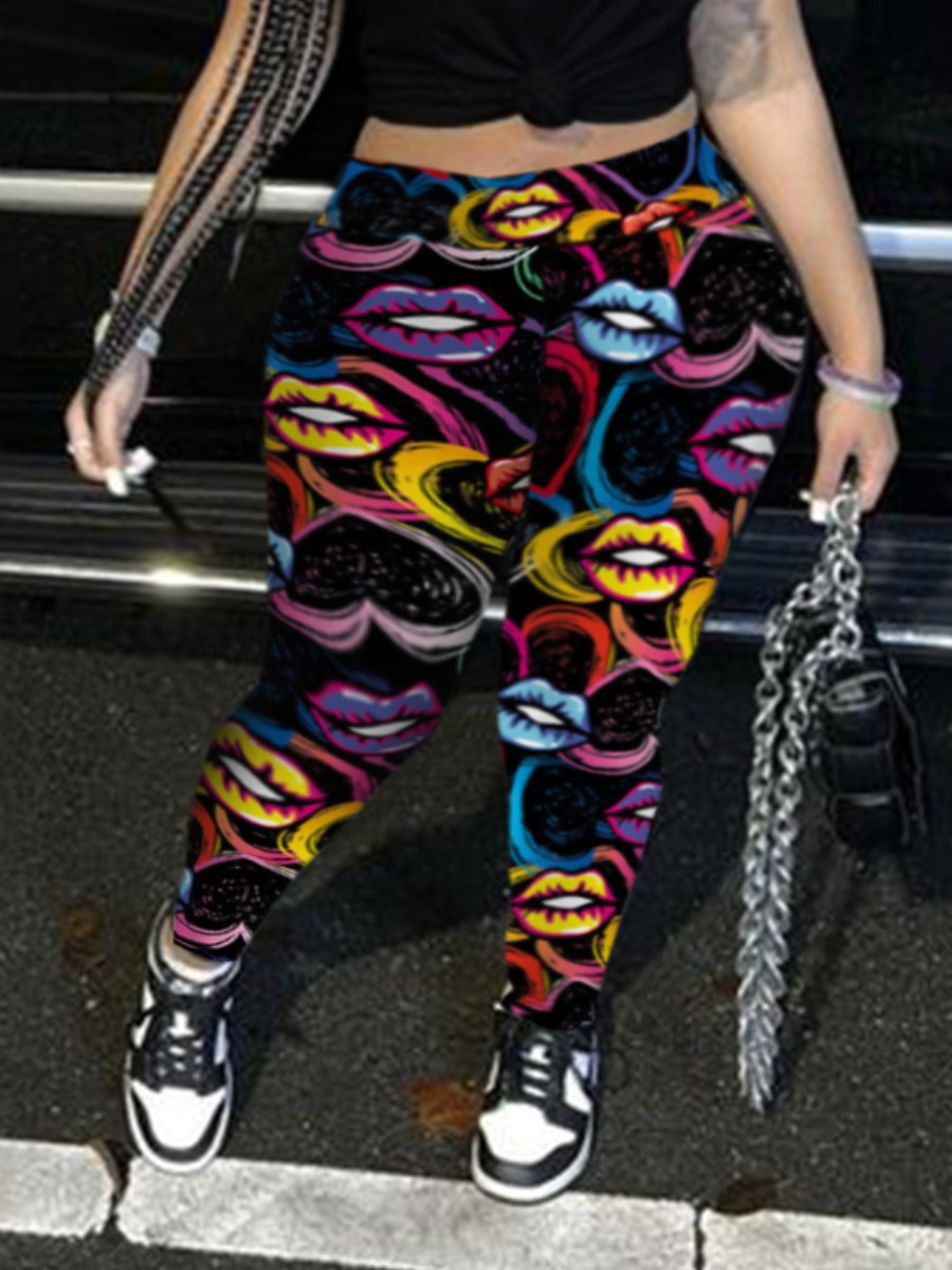 LW Plus Size Lip Heart Print High Stretchy Legging